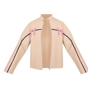 Fall 🍂 FAUX LEATHER BOW PRINT DETAIL JACKET